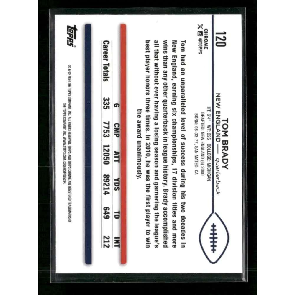 Tom Brady 2024 Topps Chrome #120 Blue Refractor #135/150 - Trading Card