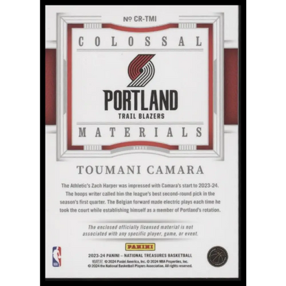 Toumani Camara 2023-24 Panini National Treasures Colossal Rookie Materials #/25