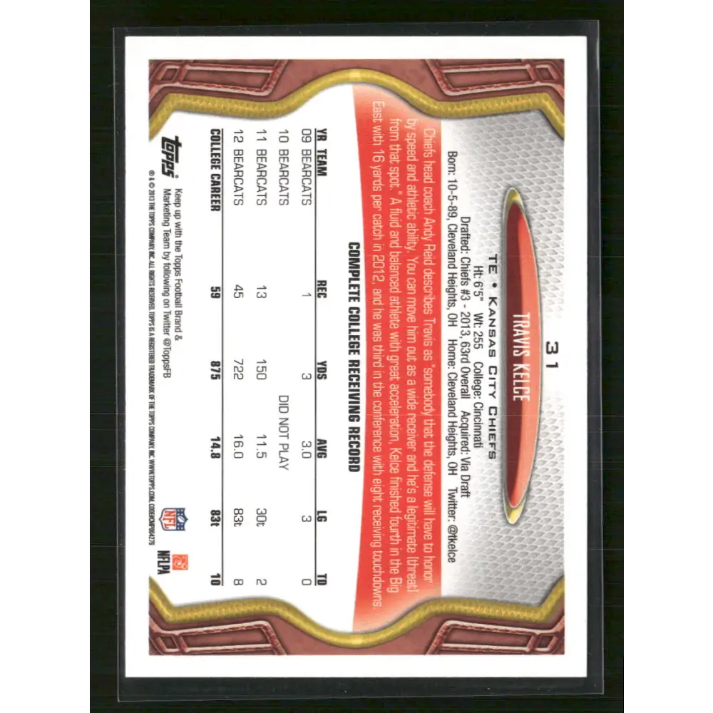 Travis Kelce 2013 Topps #31 - Trading Card