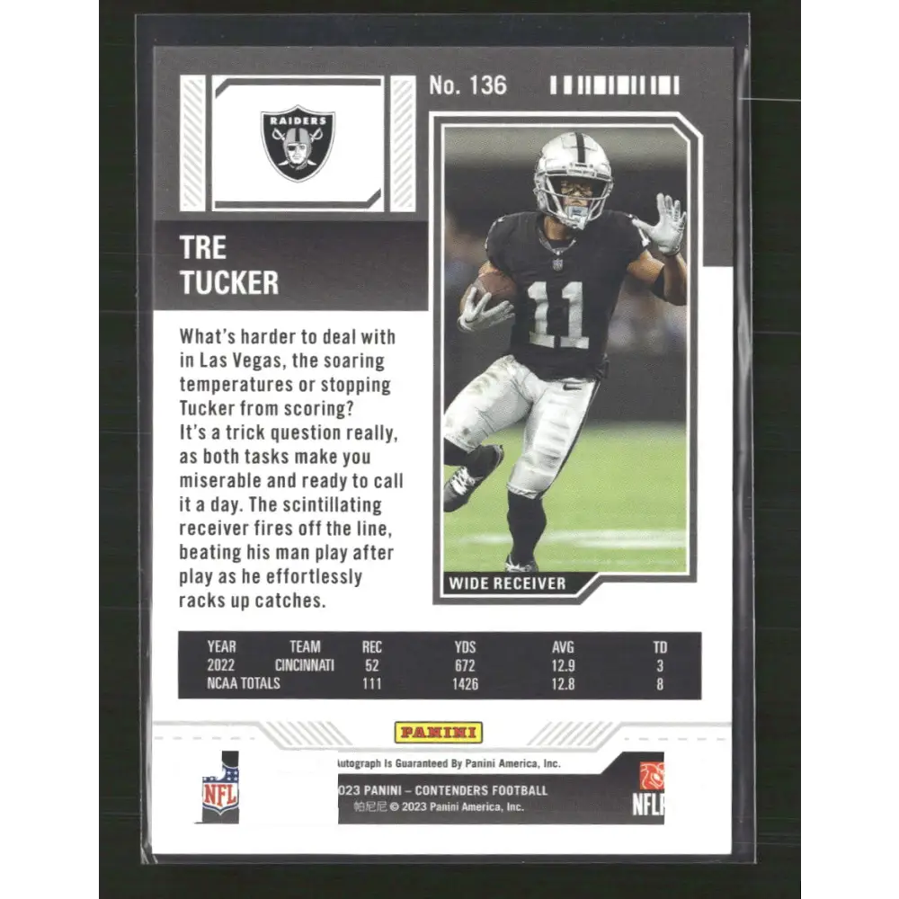 Tre Tucker 2023 Panini Contenders #136 - Trading Card