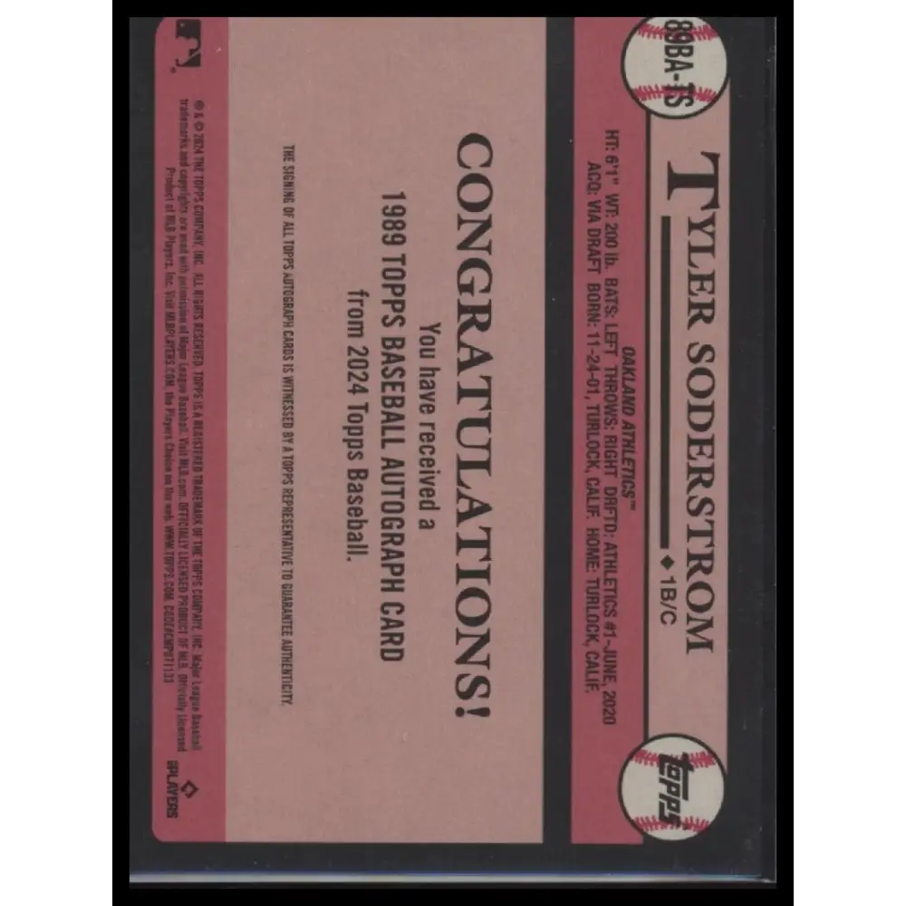 Tyler Soderstrom 2024 Topps Baseball 35th Anniversary Autographs (Series One) - Trading Card