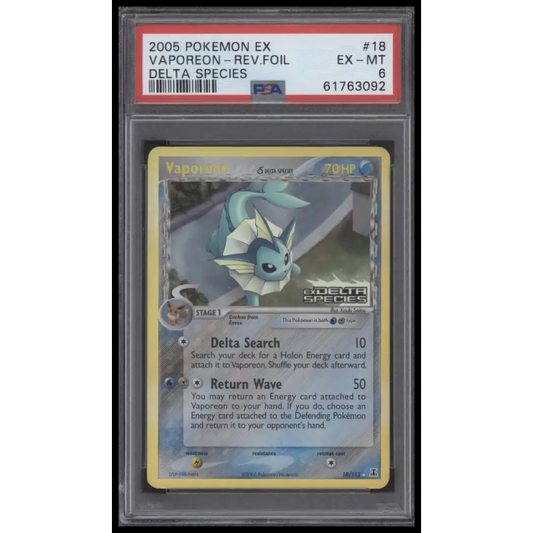 Vaporeon-Rev.Foil 2005 Pokemon Ex Delta Species #18 Delta Species PSA 6