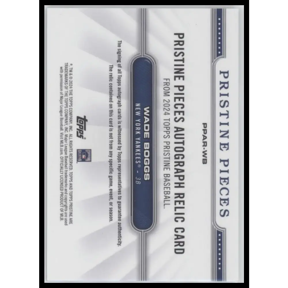 Wade Boggs 2024 Topps Pristine #PPAR-WB Pristine Pieces Autographs Relics - Trading Card
