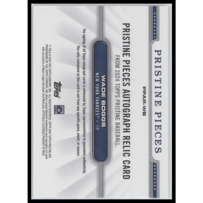 Wade Boggs 2024 Topps Pristine #PPAR-WB Pristine Pieces Autographs Relics - Trading Card