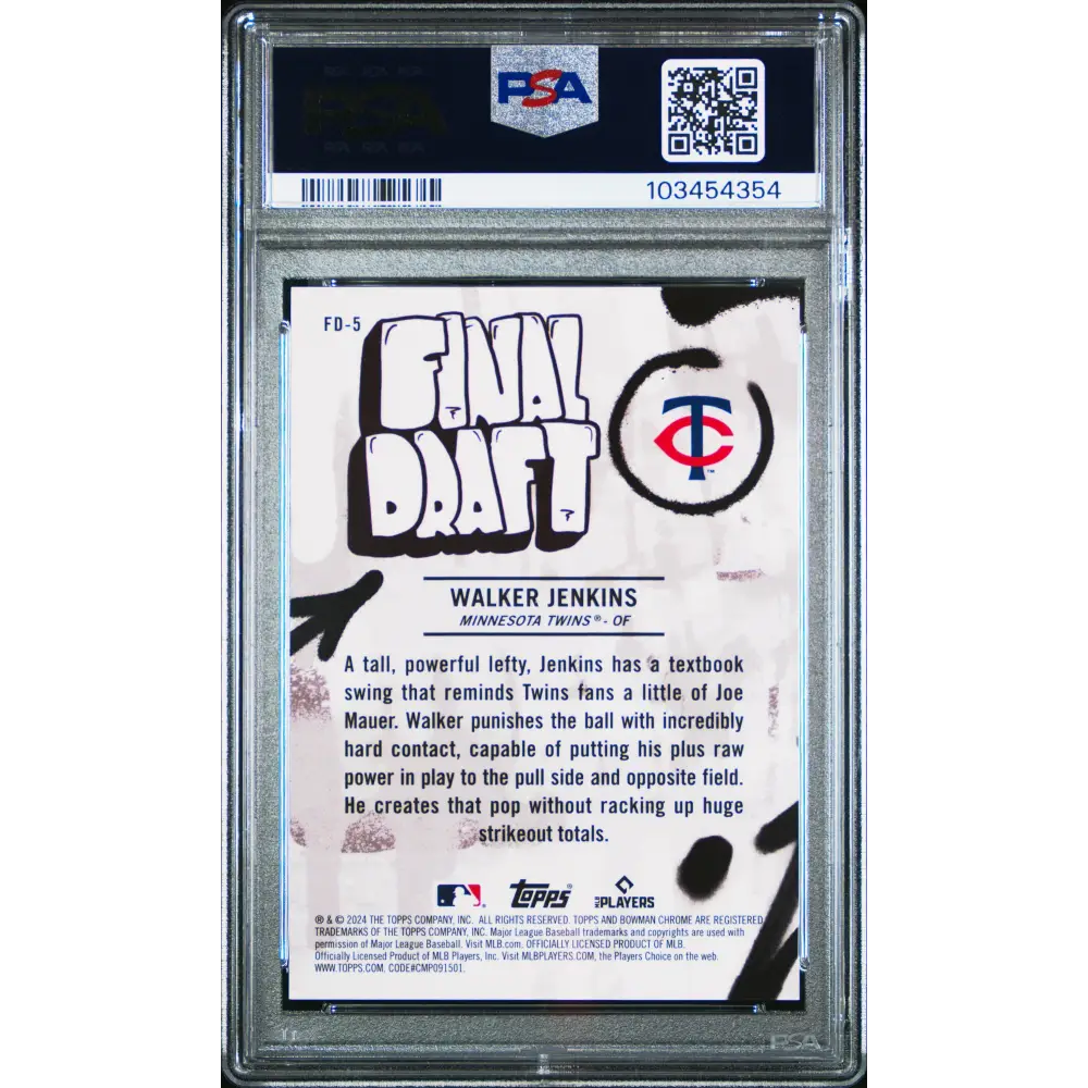 Walker Jenkins 2024 Bowman Draft Final Draft #FD5 PSA 10 - Graded Trading Card