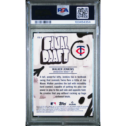 Walker Jenkins 2024 Bowman Draft Final Draft #FD5 PSA 10 - Graded Trading Card