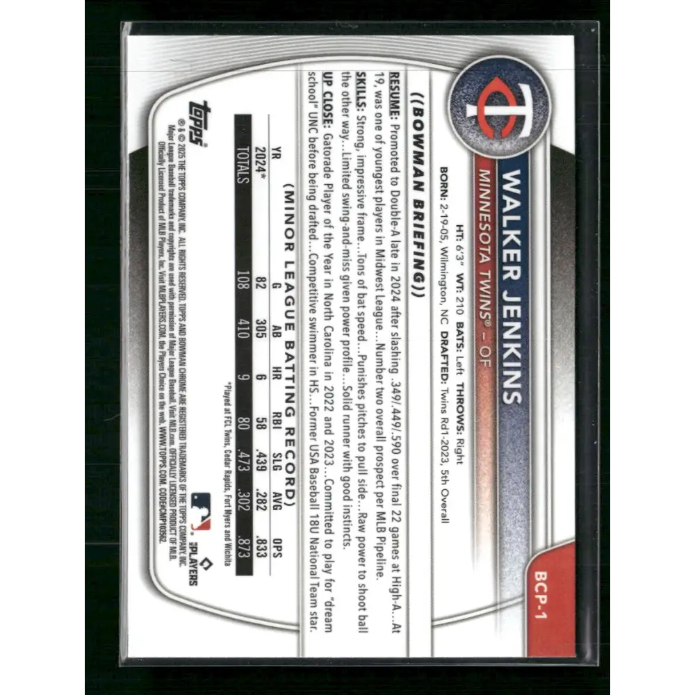 Walker Jenkins 2025 Bowman #BCP-1 Chrome Prospects X-Fractor - Trading Card