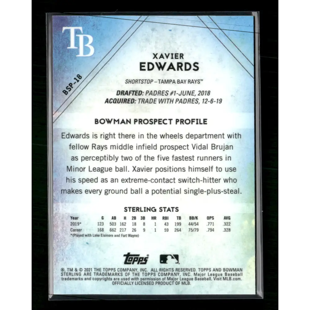 Xavier Edwards 2021 Bowman Sterling #BSP-18 Gold Refractor #/50 - Trading Card