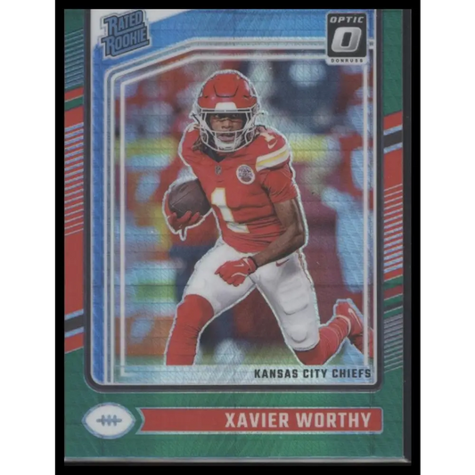 Xavier Worthy 2024 Donruss #398 Optic Rated Rookies Preview Red and Green