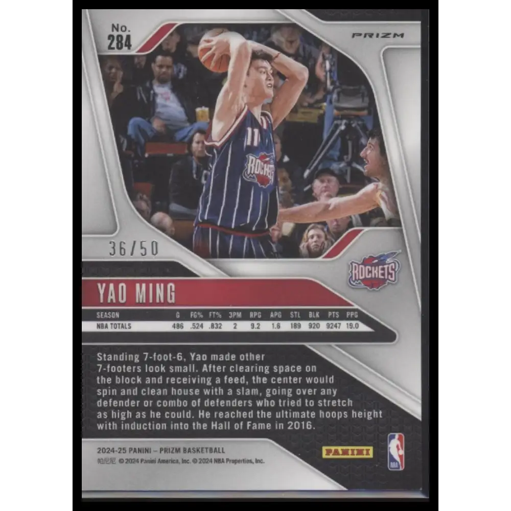 Yao Ming 2024-25 Panini Prizm #284 Prizms Fast Break Pink #/50 - Trading Card