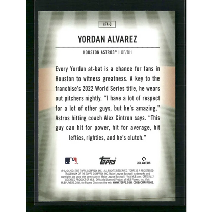 Yordan Alvarez 2024 Topps #HFA-3 Home Field Advantage - Trading Card