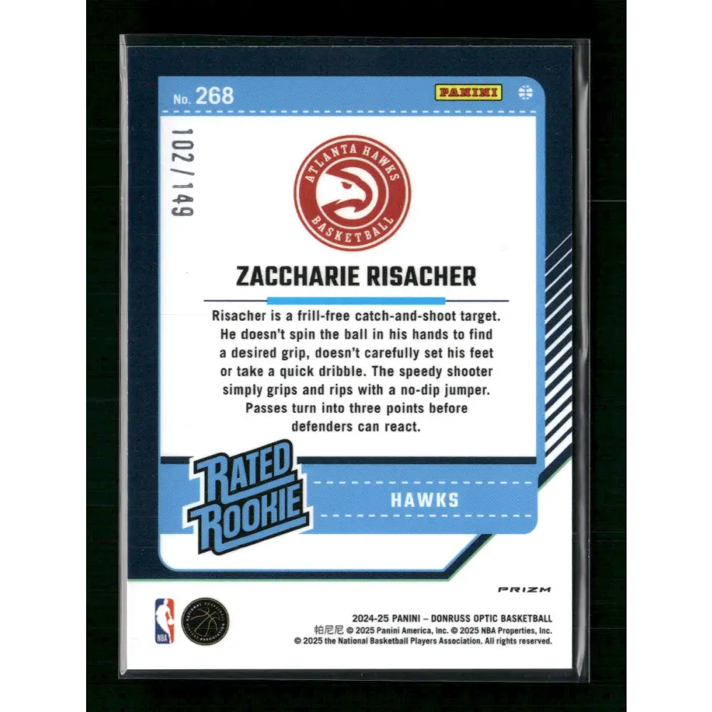 Zaccharie Risacher 2024-25 Donruss Optic #268 Red Seismic #/149 - Trading Card