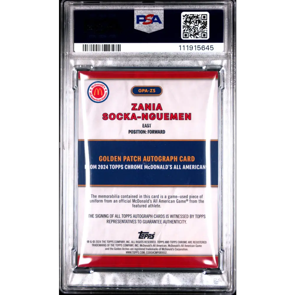 Zania Socka-Nguemen 2024 Mcdonald’s All American Golden Patch Auto PSA 7
