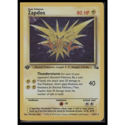 Zapdos (15) Fossil #15/62 - 1st Edition Holo Error