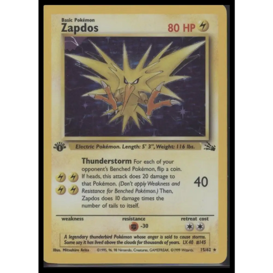Zapdos (15) Fossil #15/62 - 1st Edition Holo Error