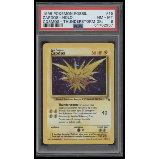 Zapdos-Holo 1999 Pokemon Fossil #15 Cosmos-Thunderstorm Dk. PSA 8