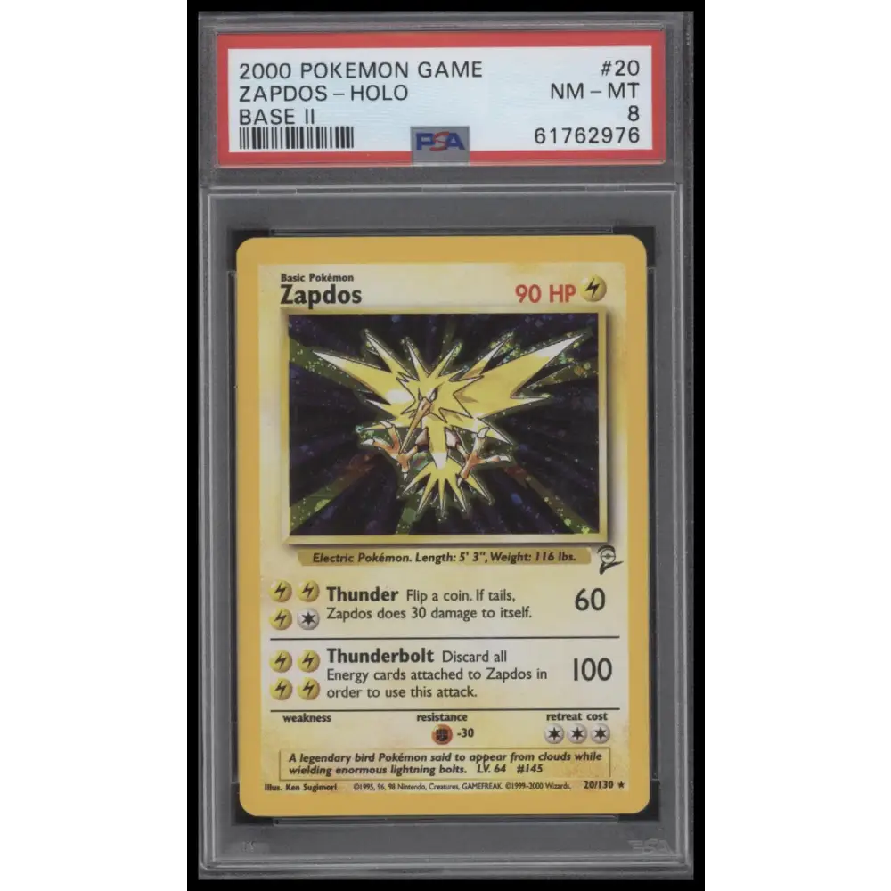 Zapdos-Holo 2000 Pokemon Game Base Ii #20 Base Ii PSA 8