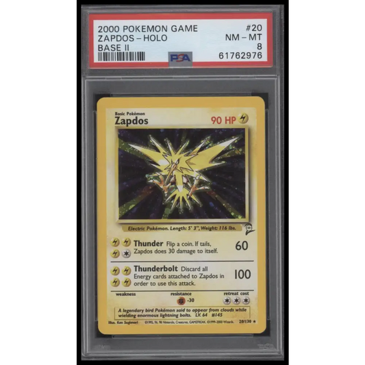 Zapdos-Holo 2000 Pokemon Game Base Ii #20 Base Ii PSA 8