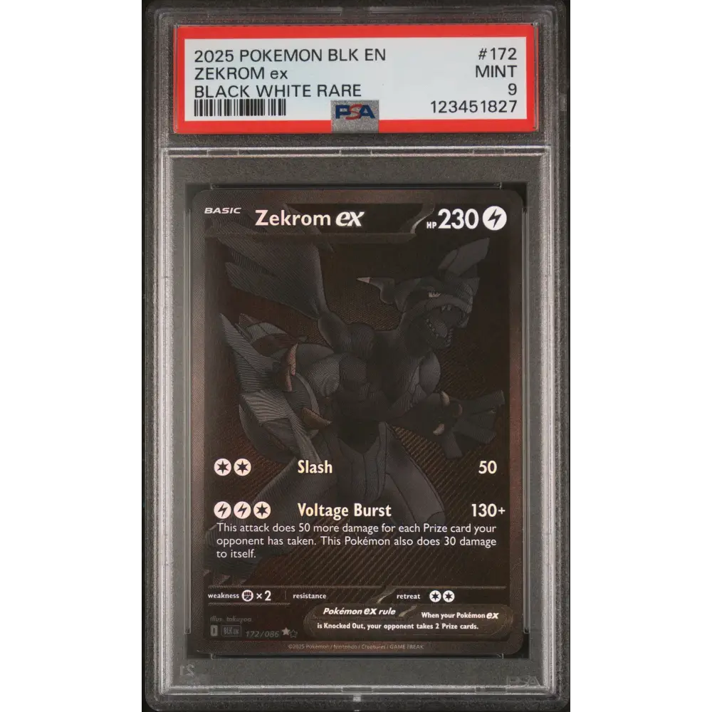 Zekrom Ex 2025 Pokemon Blk En-Black Bolt #172 Black White Rare PSA 9 - Graded Trading Card