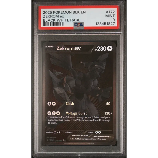 Zekrom Ex 2025 Pokemon Blk En-Black Bolt #172 Black White Rare PSA 9 - Graded Trading Card