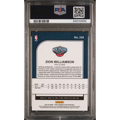 Zion Williamson 2019 Panini Hoops Premium Stock #258 PSA 10 - Graded Trading Card