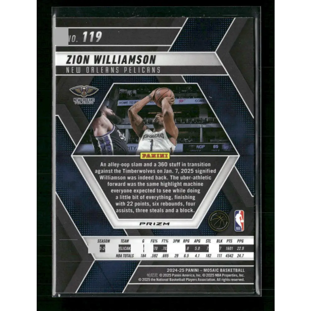 Zion Williamson 2024-25 Panini Mosaic #119 - Trading Card