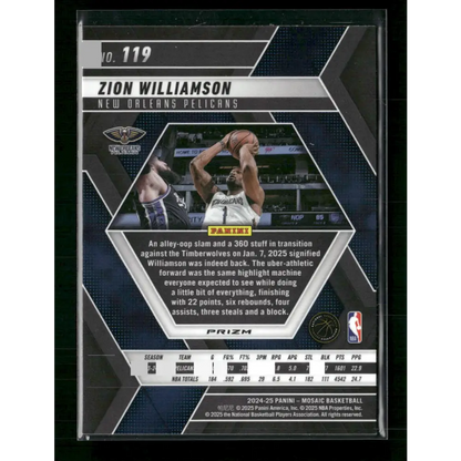 Zion Williamson 2024-25 Panini Mosaic #119 - Trading Card